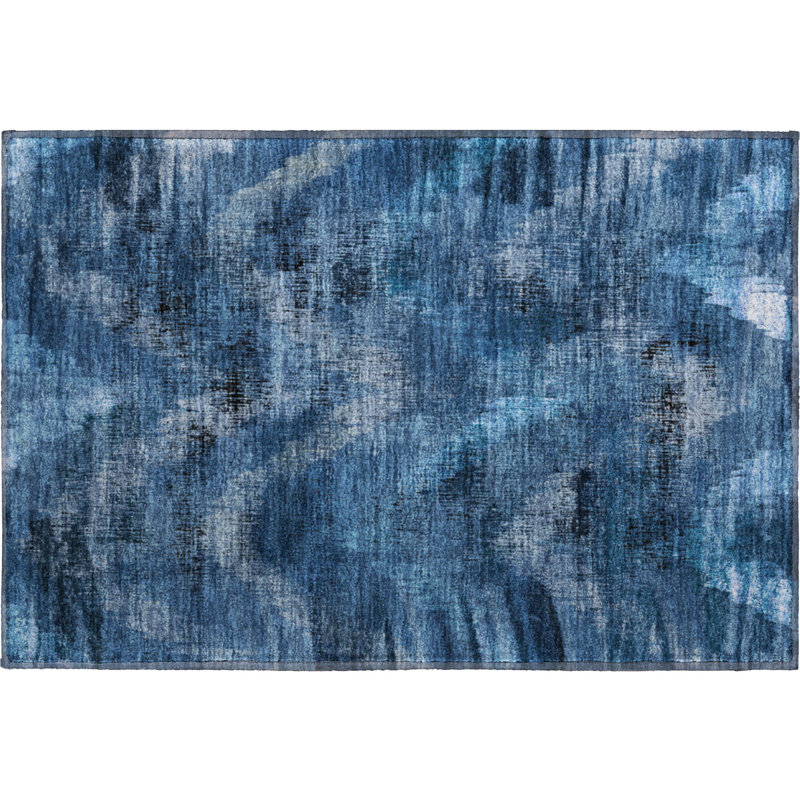 Tapis bleu Prisco lavable à la machine de qualité supérieure, Rectangle 1 pi 8 po x 2 pi 6 po