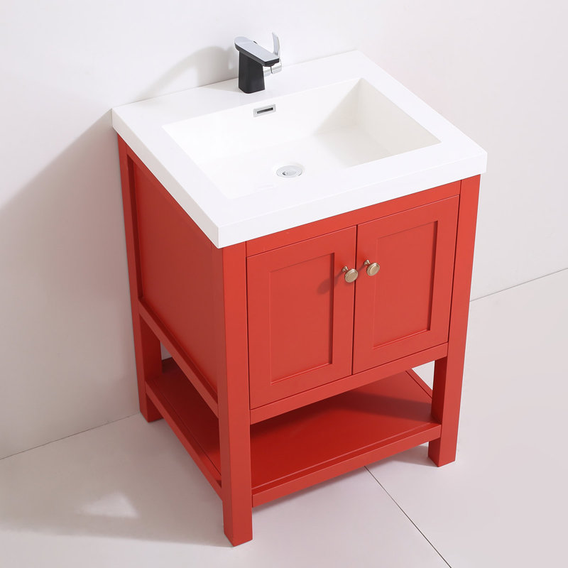 Mckinzie 25'' Single Bathroom Vanity with Solid Surface Top, Red