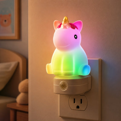 Cute Color-Changing Plug-In LED Night Light for Kids with Dusk-to-Dawn Sensor, Decorative Bedroom and Hallway Light for Christmas or Birthday Gifts