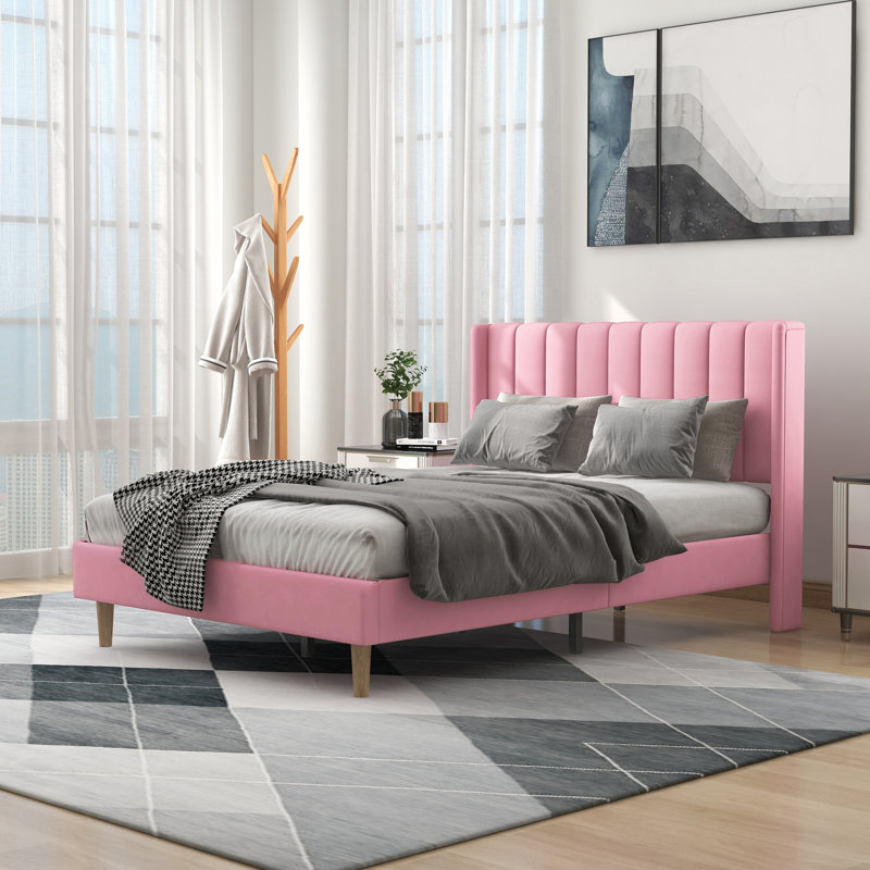 Sutter Upholstered Wingback Bed, Full / Double, Pink