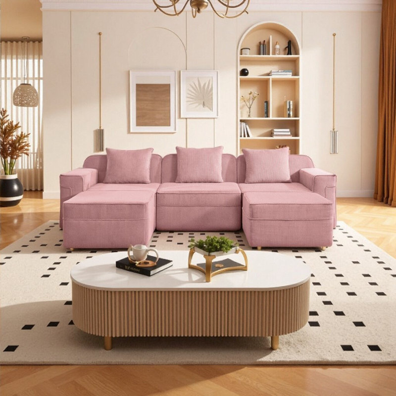 Canapé modulaire en nuage Dreamy: canapé modulaire en U à 3 places avec sièges profonds et repose-pieds amovibles - Canapé moelleux à assemblage nul