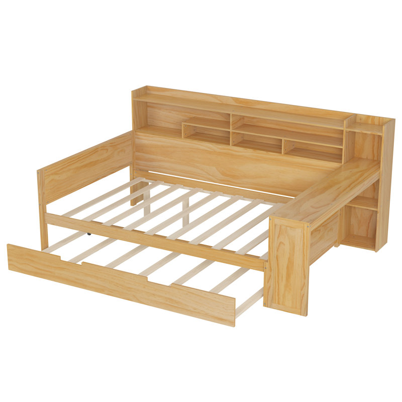 Wooden Daybed With Storage Shelves, Full, Natural