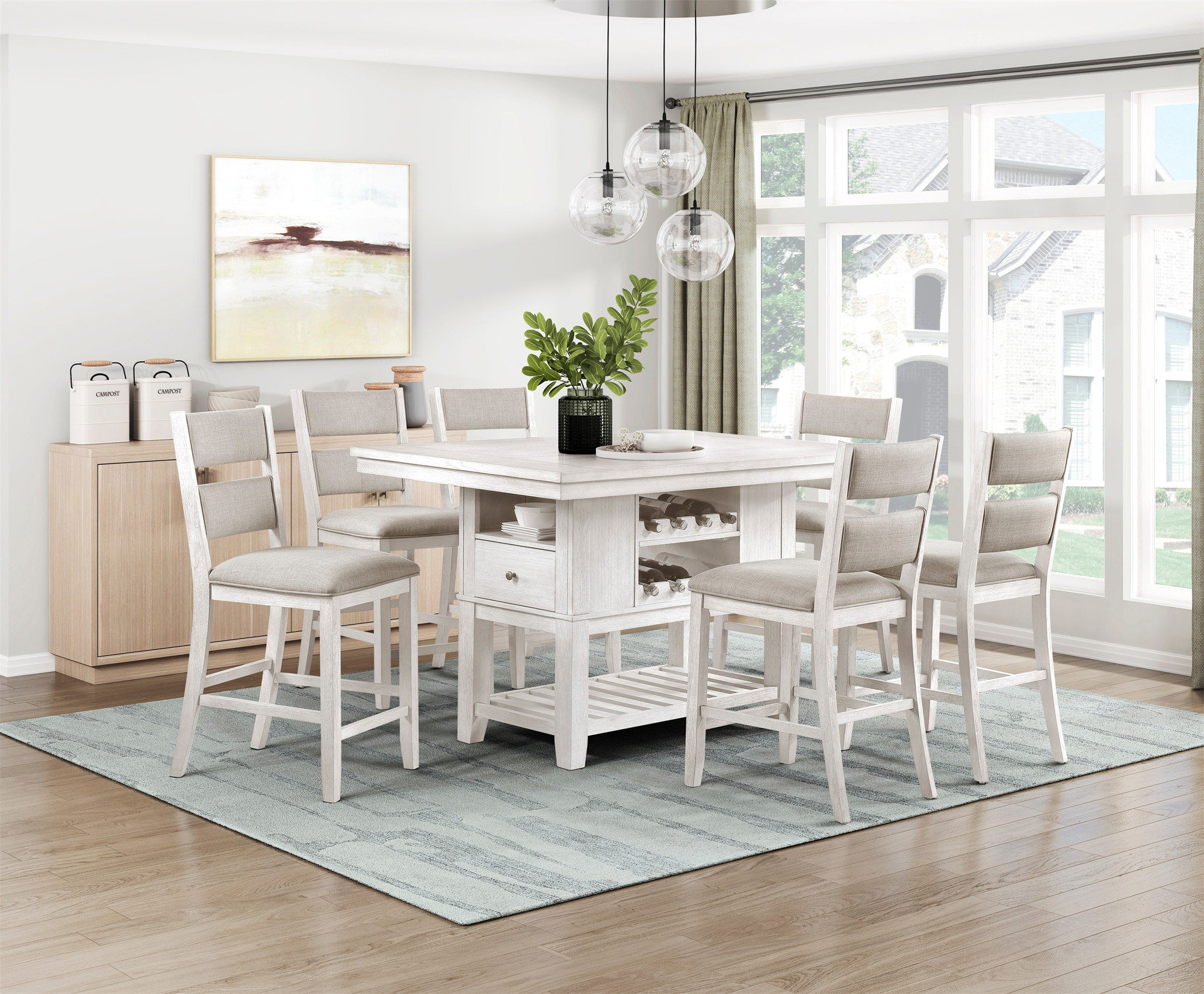 August Grove® Counter Height Dining Set Antique White Finish Table With ...