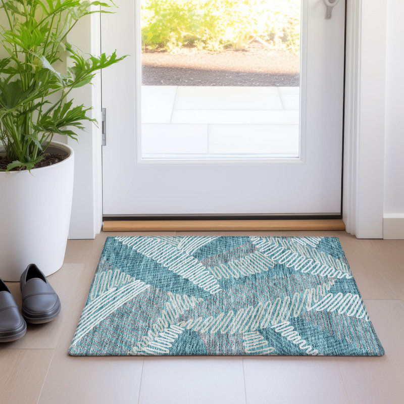 Premium Machine Washable Prisco Teal Rug, Rectangle 1'8" x 2'6"