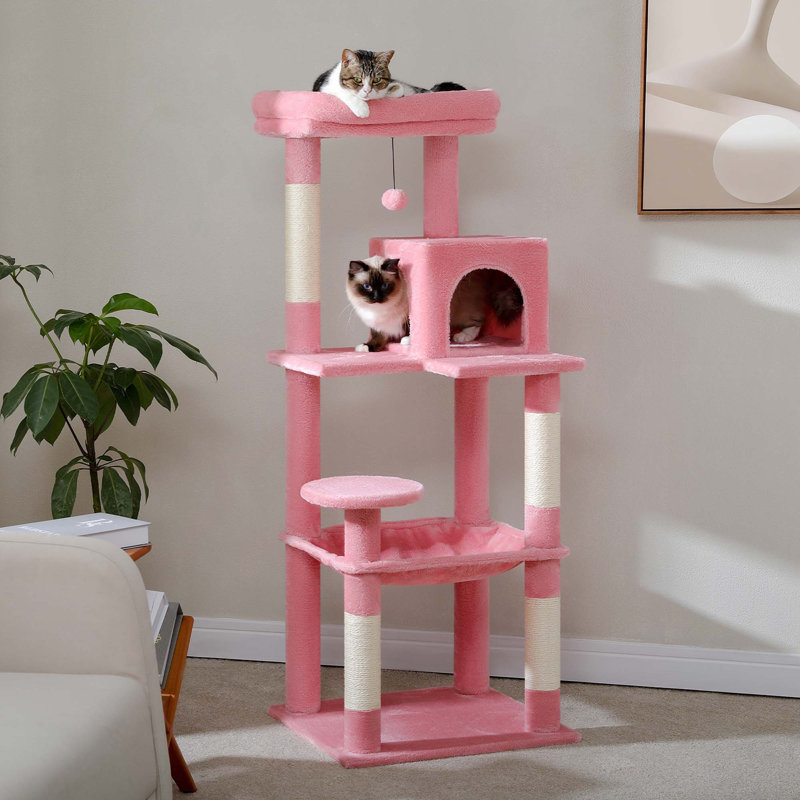 Tour pour chat d'intérieur à plusieurs niveaux avec hamac, poteaux à griffer, condo confortable et perchoir supérieur pour le jeu et le repos félins