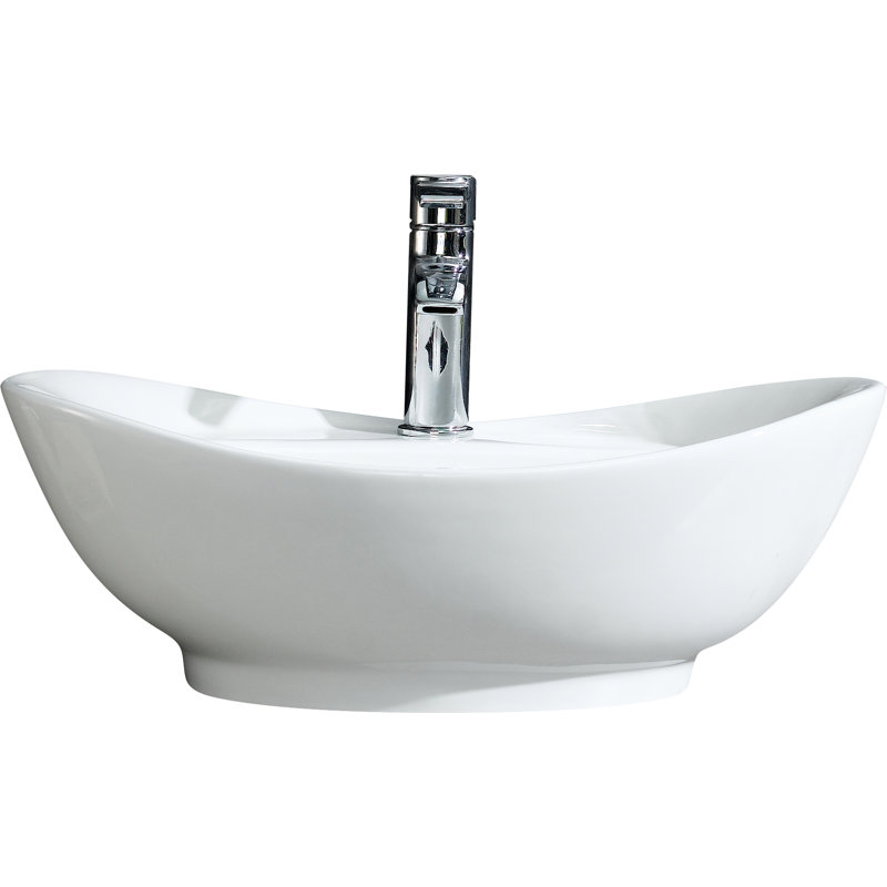 Modern Glossy White Ceramic Oval Vessel Bathroom Sink