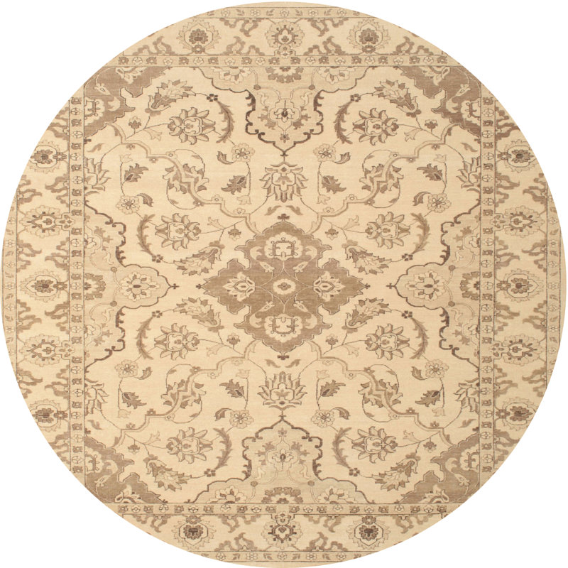 Tapis contemporain beige / olive clair, Rond 5 pi
