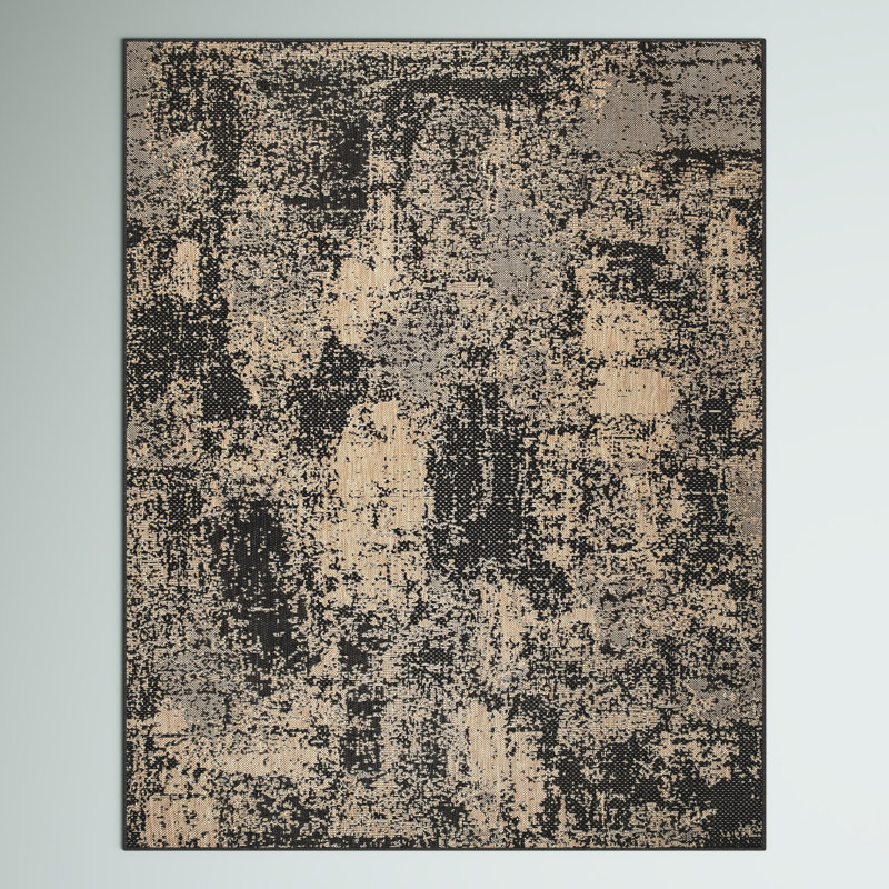 Tapis intérieur / extérieur abstrait gris anthracite / brun, Rectangle 9 pi 6 po x 12 pi