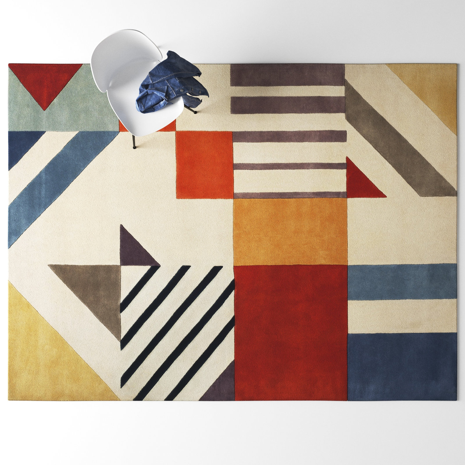 Tripoli Ivory Multi Hand-Tufted Geometric Rug, Rectangle 9' x 12'