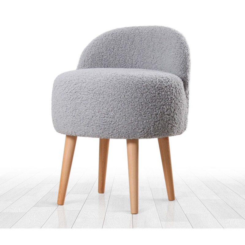 Luxurious Faux Fur Pouffe with Wooden Legs, Grey, 18.1 x 25.2 x 18.1 Inches | 35 DNS Orthopedic Sponge for Ultimate Comfort | Bohemian & Scandinavian Design, Perfect for Modern Living Spaces & Accent Decor