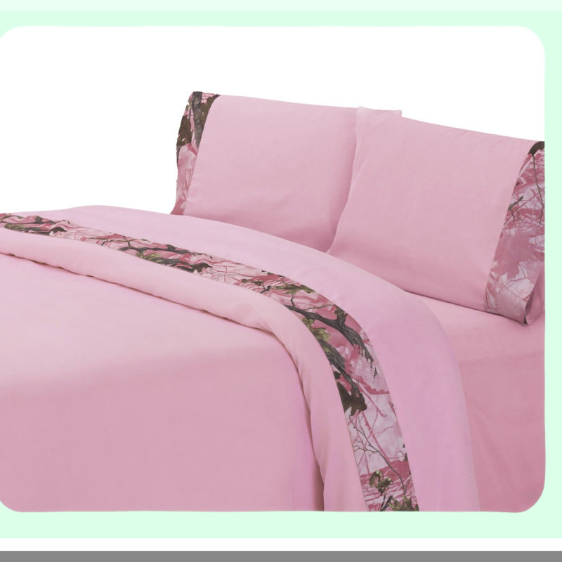 Leafy Oak Camo Pink Rustic 4-Piece Full Sheet Set