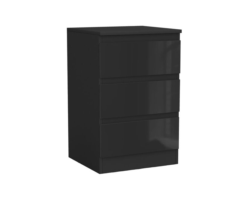 Gloss 3 Drawer Skagen High Wooden Bedroom Chest Cabinet No Handle Drawer Storage, Black