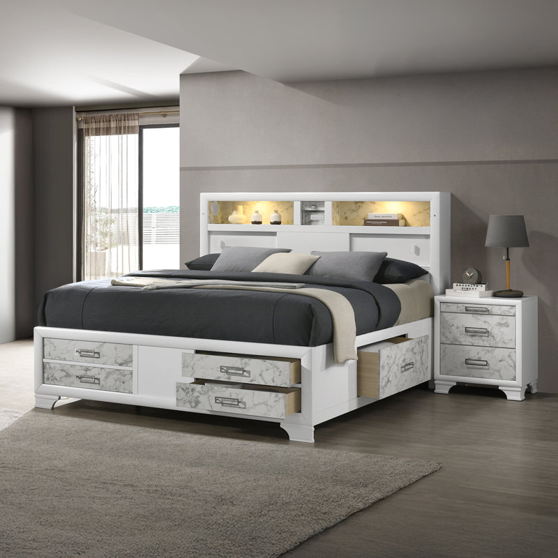 Jenniferlynn Queen 2Pc Bedroom Set White, 2 Pcs: Bed, Nightstand, Queen