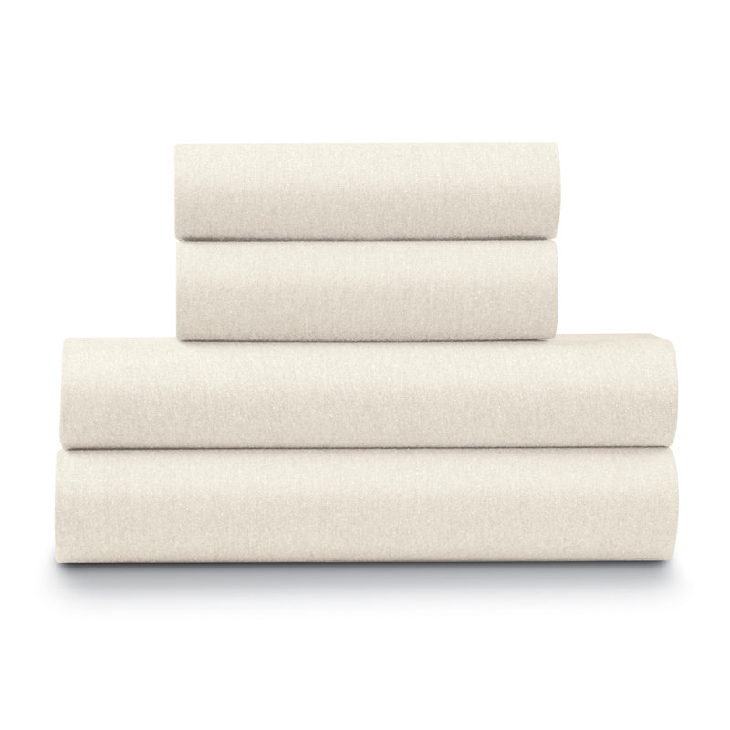 Ella Jayne Soft Heather Jersey Knit 4-Piece Sheet Set, Queen, Ivory