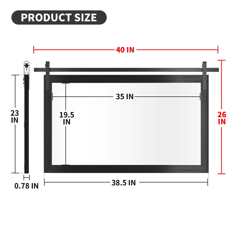 Miroir d'appoint mural rectangulaire, gris, 26 po x 40 po