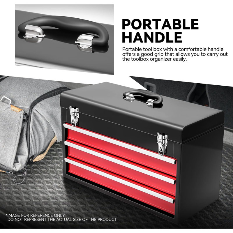 Boîte à outils portative en acier - 3 tiroirs