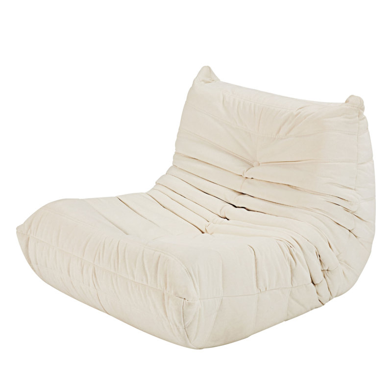 Bean bag Chair with button tufted back, Off White Polyester Blend