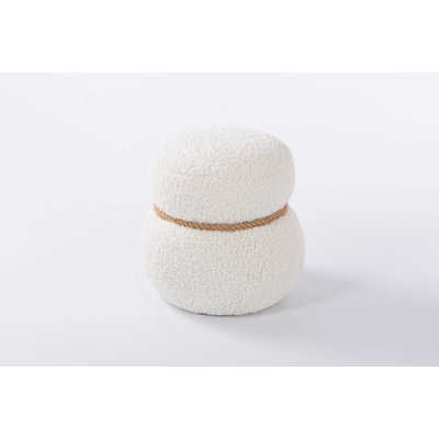 Round Upholstered Broadcloth Pleat Ottoman
