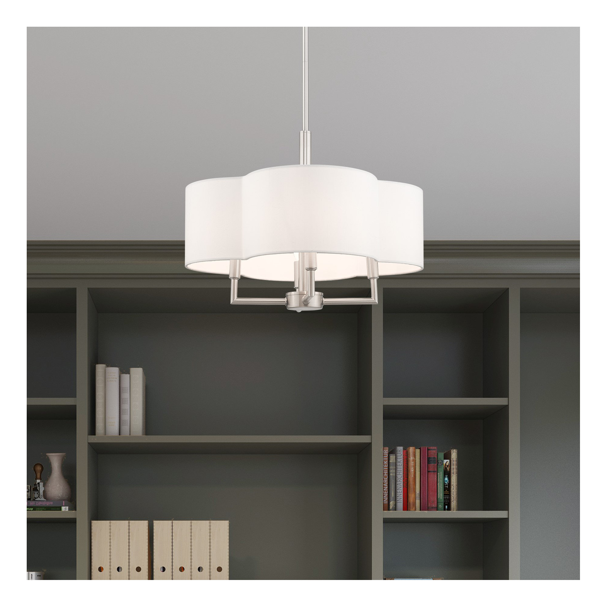 Vino Metal Dimmable Drum Chandelier, 10"H x 20"W x 20"D, Off-White