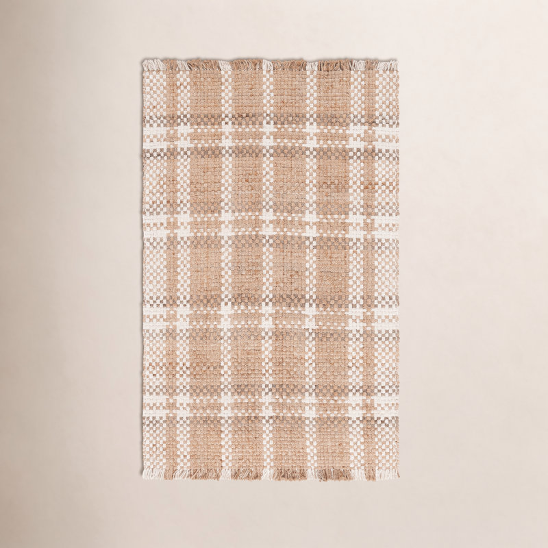 Hand-Woven Plaid Jute Rug, Rectangle 3' x 5'