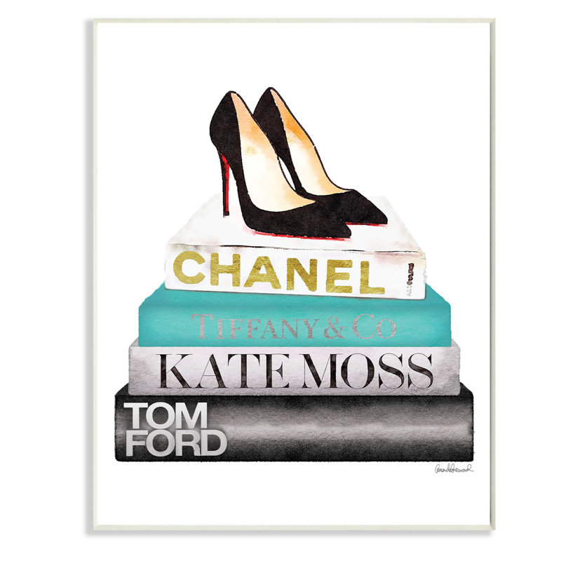 «Fashion Designer Shoes Bookstack Blue Black», impression, Plaque murale, H 15 po x l 10 po
