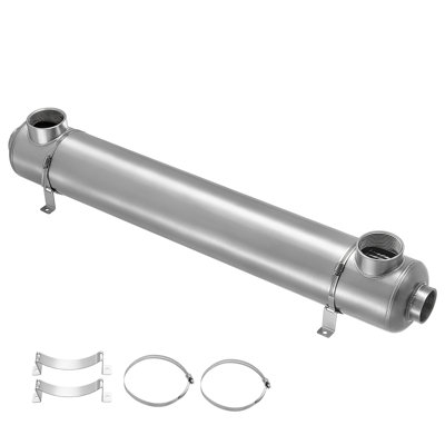 Pool Heat Exchanger, 600K BTU Swimming Pool Heater Exchanger, 316L Stainless Steel Construction, High Efficiency Water to Water Transfer Heating System for Spa, Hot Tub, Indoor/Outdoor, Silver