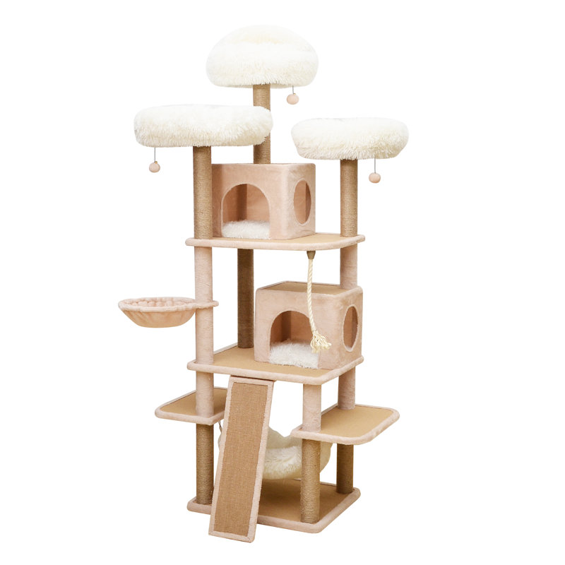 Beige 75" Freestanding Cat Tree with Sisal Posts and Faux Fur Perches
