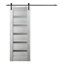 Porte de grange en bois manufacturé et en verre massif Avon 07-04 avec trousse de quincaillerie d'installation-990269837-990270051
