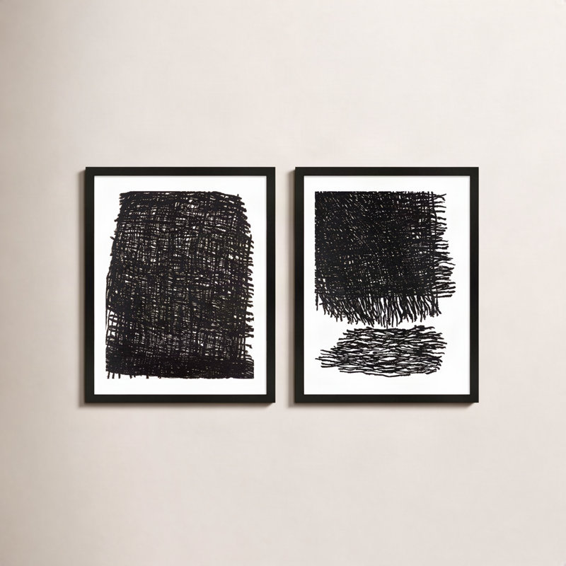 Drina passant la tempête. Ensemble de 2 pièces encadrées sur papier par Stephanie Dennis, H 38 po x l 30 po x P 1,25 po, Noir