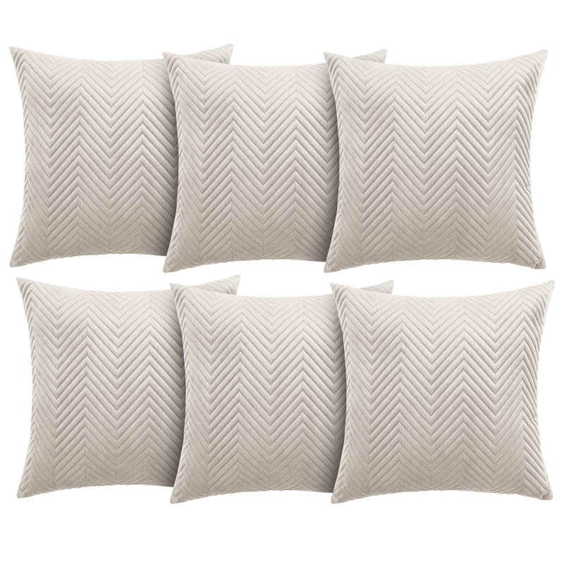 Aspire Homeware Embossed Square Velvet Cushion Cover, Beige, Pack of 6