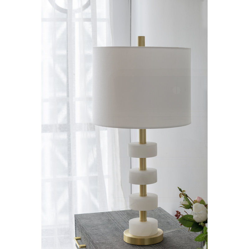 Lampes de table modernes, H 26 po x l 13 po x P 13 po, Marbre, Blanc et or, Blanc et or