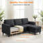 Ensemble de salon 3 pièces en lin avec repose-pieds, canapé modulaire et causeuse avec poches latérales, gris foncé-86843605