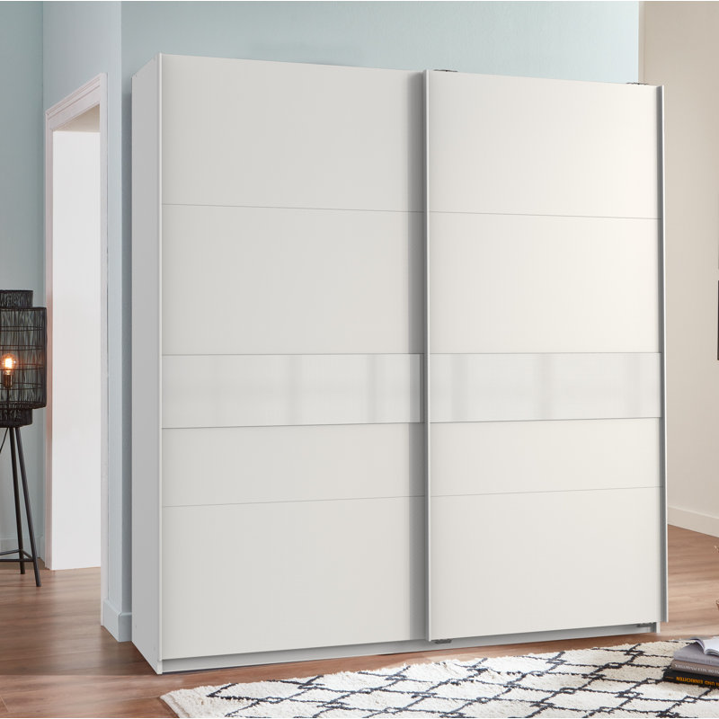 Chaska 2 Door Wardrobe, 198cm H x 180cm W x 64cm D, White/Glass White, Premium
