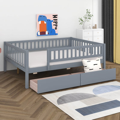 Full Size Wooden Daybed With Two Drawers For Kids Teens Adults, Wood Slat Support, No Box Spring Needed