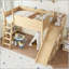 Lit mezzanine simple avec tablettes de rangement, garde-robe et glissade amovible-1563131725-1563131726