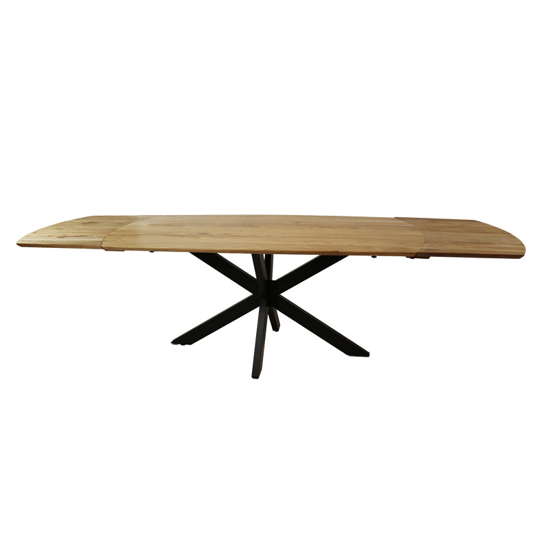 Gartman Extendable Acacia Solid Wood Top Metal Base Dining Table