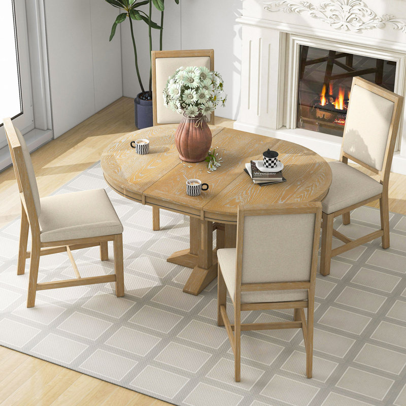 Ensemble de salle à manger 5 pièces avec table ronde et 4 chaises rembourrées pour la cuisine et la salle à manger