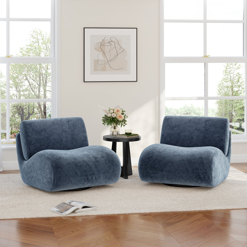 Caleb Swivel Upholstered Accent Chair with Removable Back Cushion, Navy