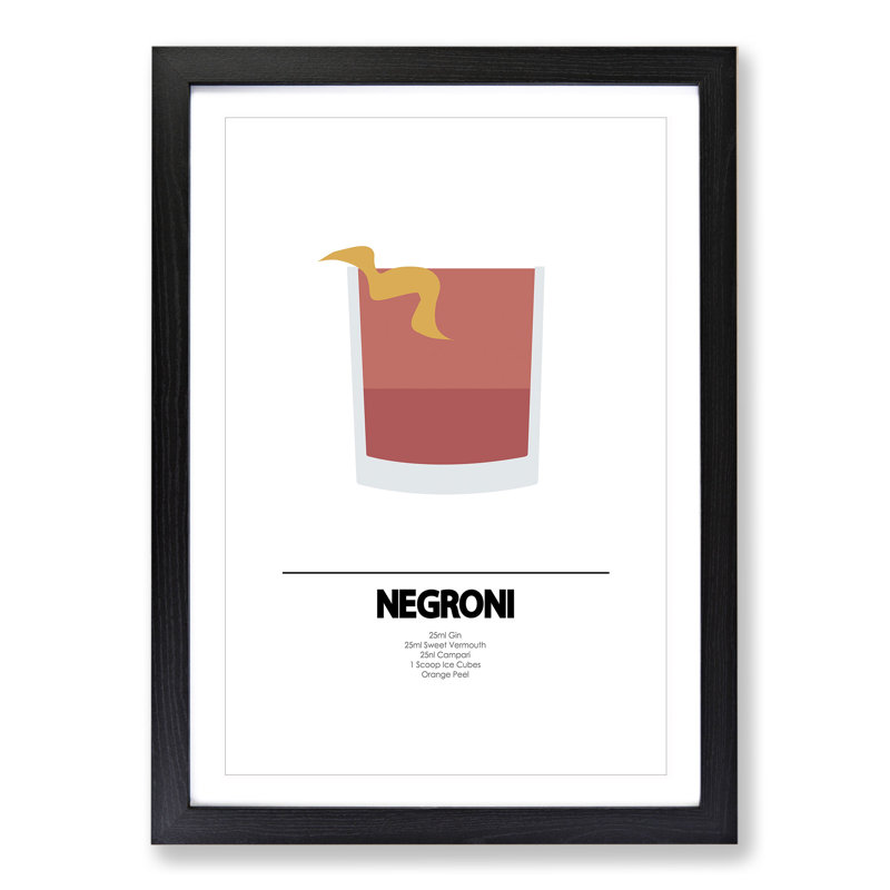 Negroni Cocktail - Picture Frame Typography on MDF, 65cm H x 48cm W x 2cm D, Black Framed
