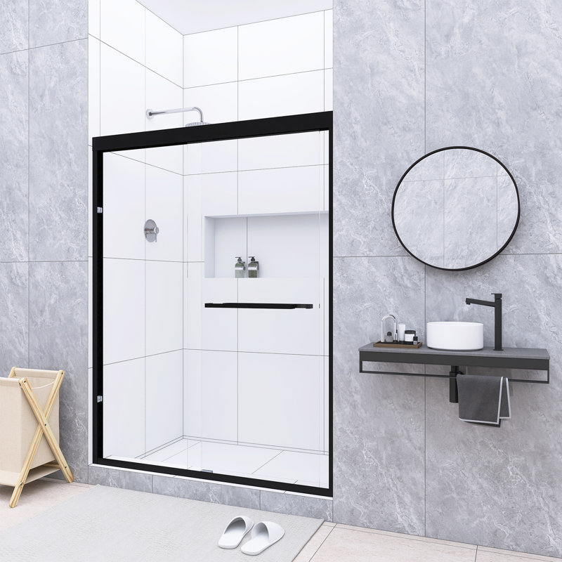 50-54 In. W X 70 In. H Double Sliding Semi-Frameless Bypass Shower Door In Matte Black, Matte Black