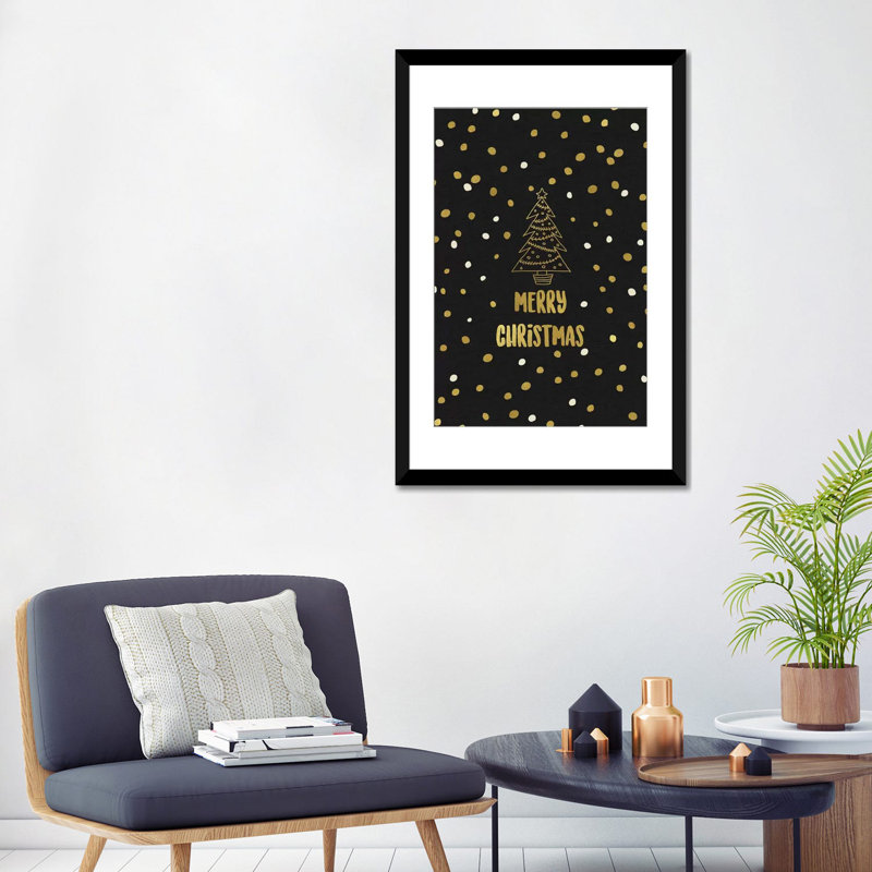 «Merry Christmas», art textuel sur toile, Papier d'art encadré noir, Blanc, H 32 po x l 24 po x P 1 po