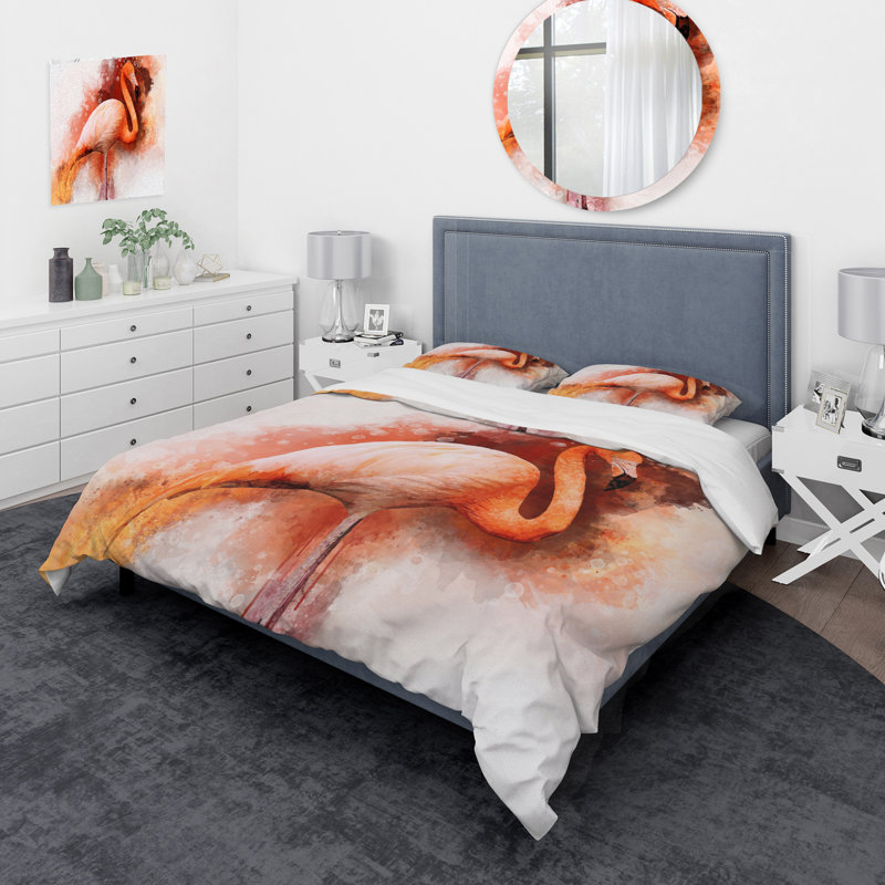 Portrait of Pink Flamingo II - Ensemble de housse de couette Farmhouse - Microfibre de polyester