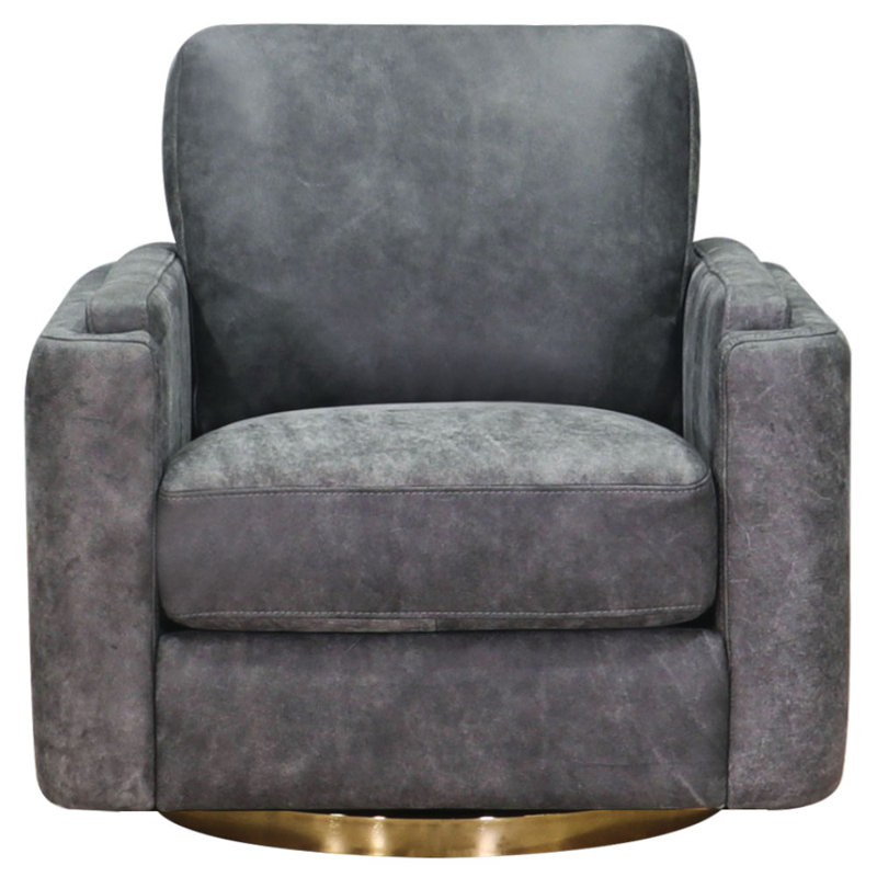 Fauteuil pivotant en cuir Fleishman, Cuir véritable gris Fleishman