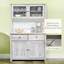 Buffet de cuisine 63,5 "avec huche, armoire de rangement pour garde-manger avec 4 tablettes, tiroirs, portes en verre encadrées, comptoir à micro-ondes ouvert