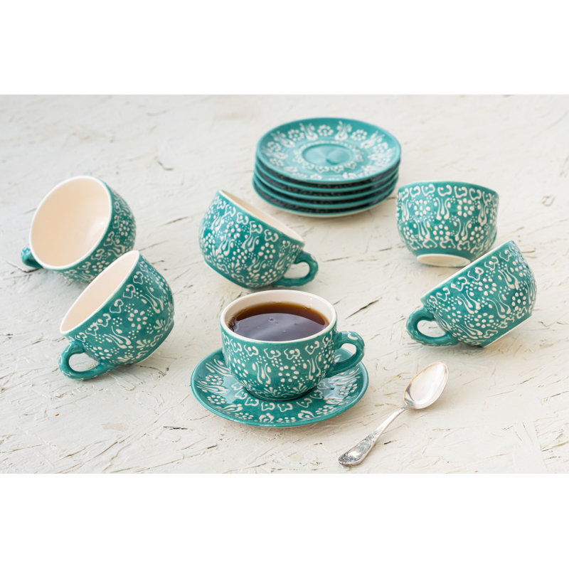 Hand Painted Ceramic Ceramic Mug, 2.5 oz, Green