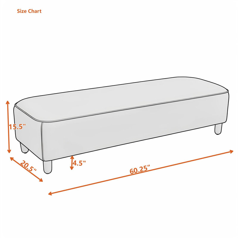 Banc rectangulaire rembourré avec coussin en mousse, structure en bois et siège polyvalent