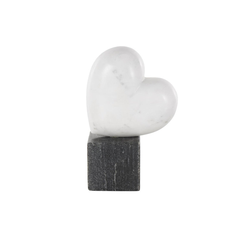 Cole And Grey Marble Slanted Heart Sculpture With Black Block Base