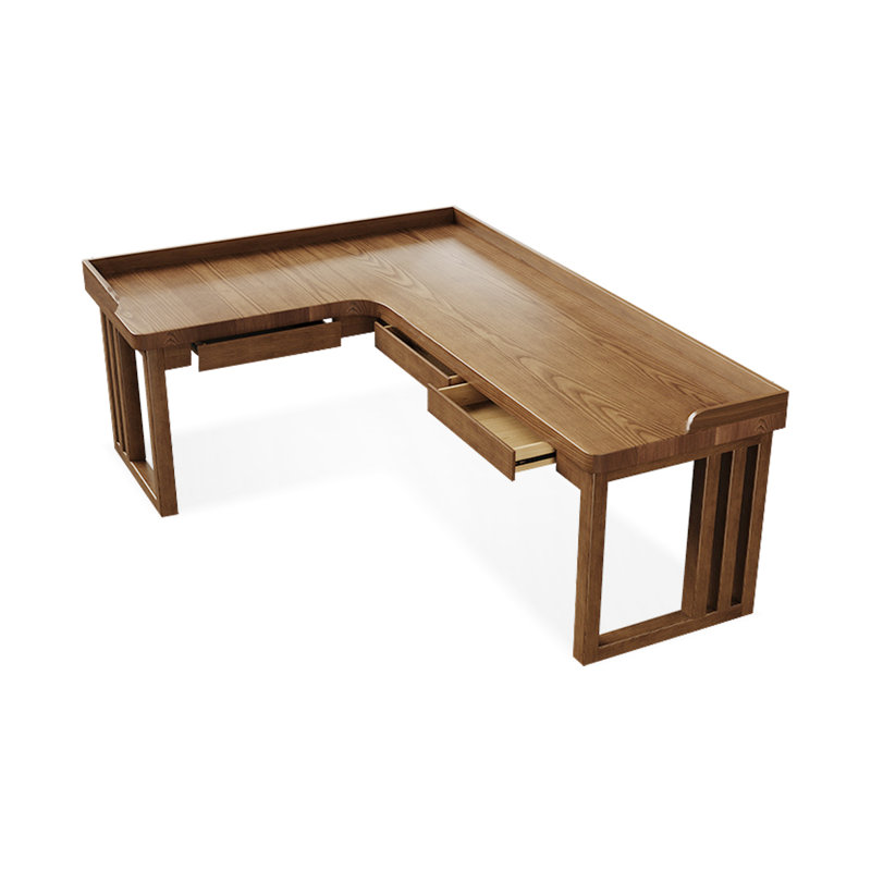 Bureau en bois massif brun en forme de L avec 3 tiroirs, H 29,53 po x l 78,74 po x P 55,12 po, Orienté à gauche (vu de face)