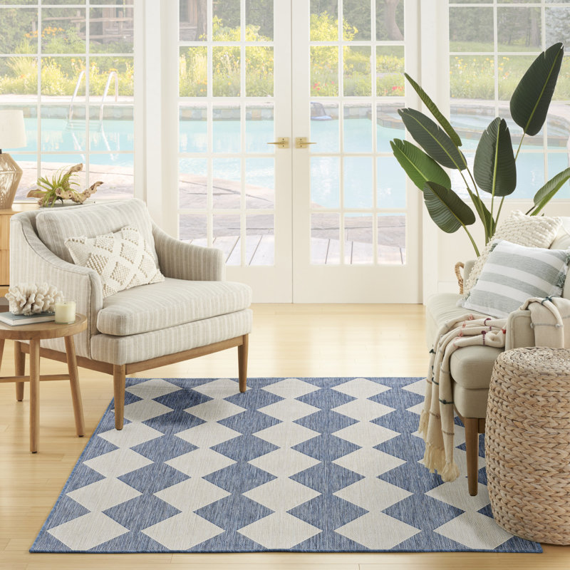 Positano Indoor/Outdoor Area Rug, Rectangle 5' x 7', Blue