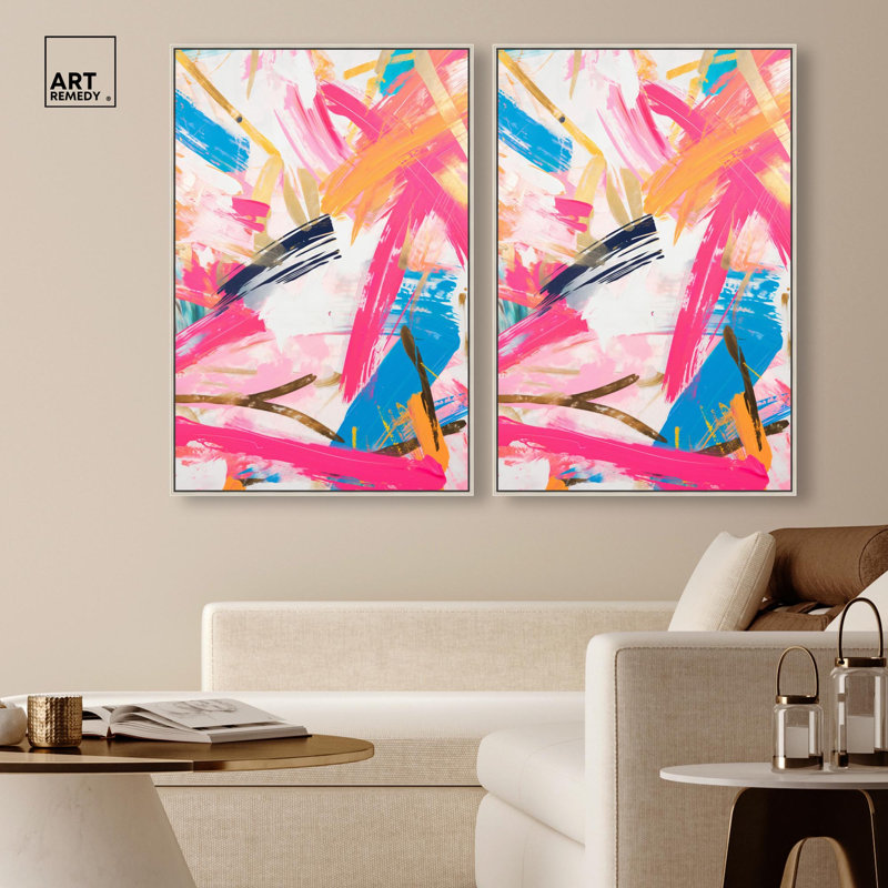 Exuberant Language Canvas Print Modern Abstract Art Set by Art Remedy, Black Frame, 10 x 15, H 37 po x l 25 po, Cadre argenté